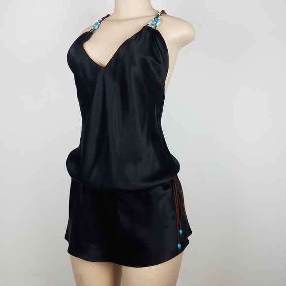 Single bohimian unic black 100% silk tank top M - Picture 6 of 8